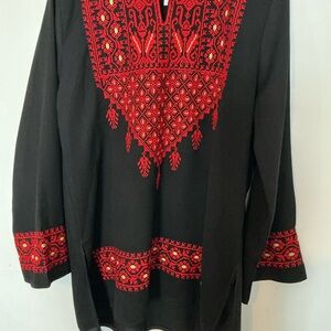 Elegant Black Tunic with Red Embroidery